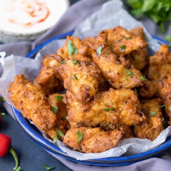 Crispy Chicken Tenders with Garlic Chilli Dip! My technique for chicken that's juicy on the inside, crunchy on the outside and packed with flavour!