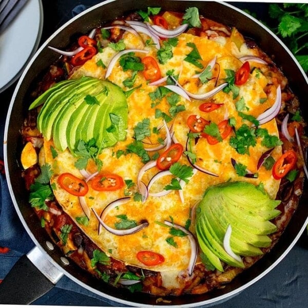 Square image of vegetarian Mexican tortilla pan.