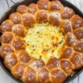 Dough Balls with Cheesy Chard Dip skillet dough balls with cheesy chard dip