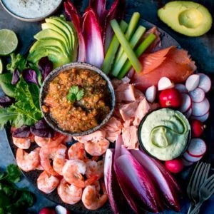 Party Season is almost upon us! This make-ahead Seafood Party Platter with three different dips is sure to go down a treat!