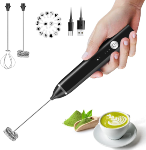 Milk Frother Handheld, Electric Foam Maker with Stainless Whisk 3 Speed for Bulletproof Coffee
